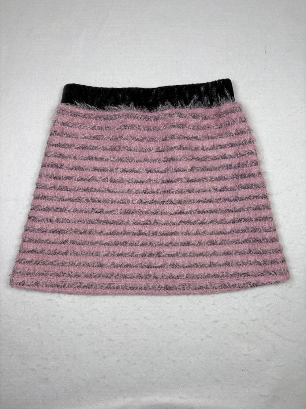 KIDPIK Pink Eyelash Fuzzy Knit Striped Mini Skirt Faux Leather Coquette Y2K 10 M - Picture 2 of 6
